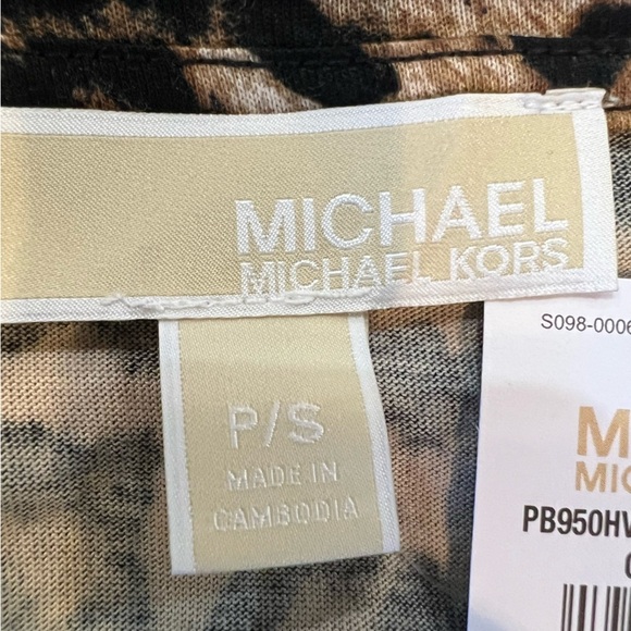 NWT Michael Kors Leopard Print Vegan Faux Leather Sleeve Top Shirt P/S Small - Picture 5 of 14